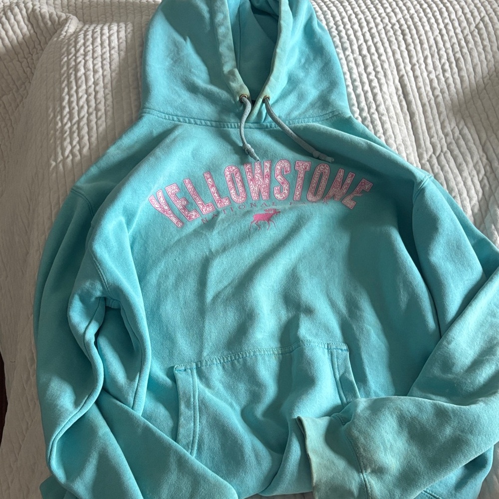 Yellowstone Mint Blue Hoodie with Pink Lettering